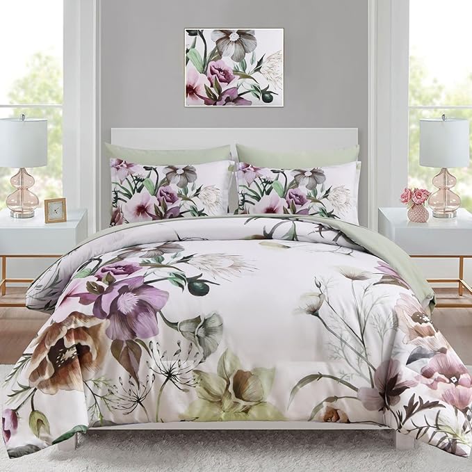 Luxudecor Floral Comforter Set King Size 7 Piece, Elegant Floral Comforter by Luxudecor