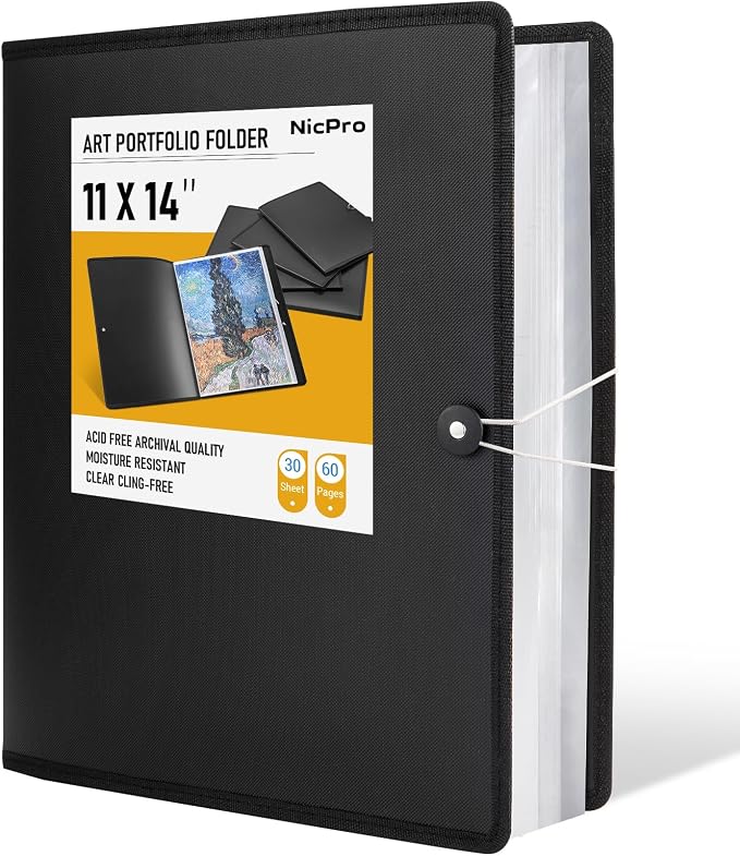 Nicpro 11x14 Art Portfolio Folder, 30 Pockets Display 60 Pages Art Painting by Nicpro