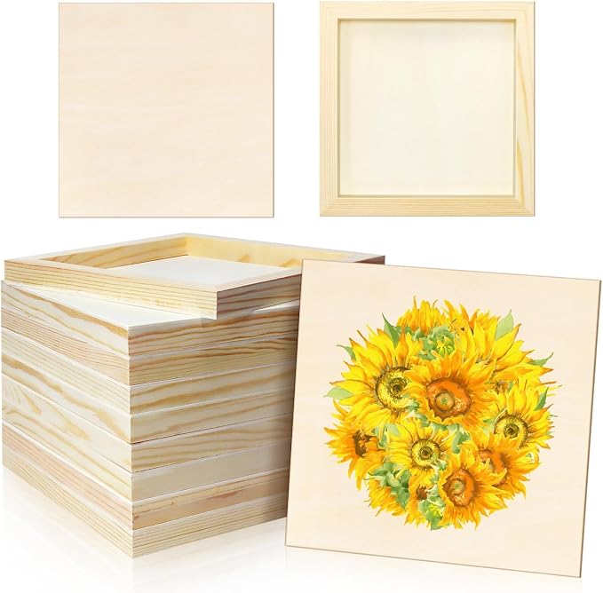 FSWCCK 10 Pack 8 x 8 inch Wood Panel Boards, Unfinished Wood Canvas Panels by FSWCCK