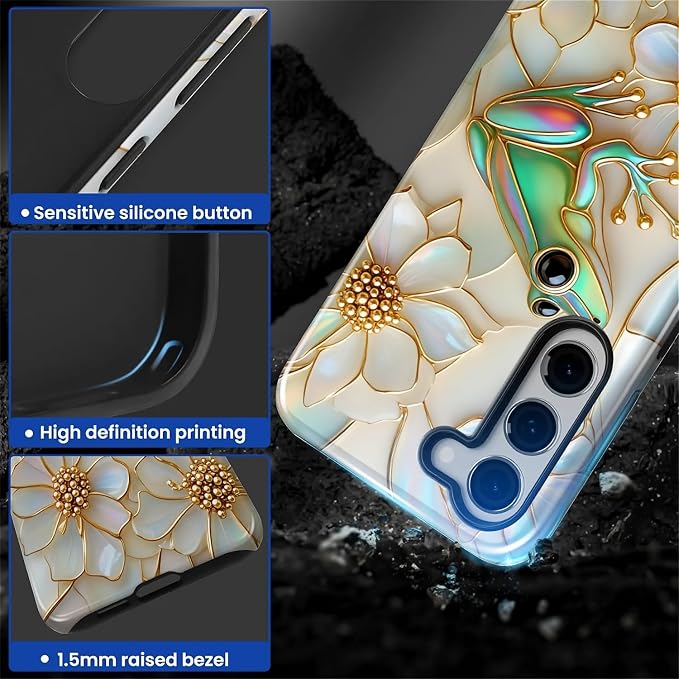 for Samsung Galaxy S23 Case, Stained Glass Frog Flowers Pattern Glossy 2 in 1 - Image 4