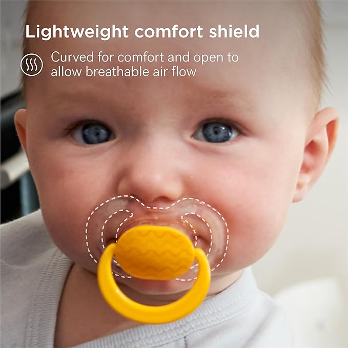 Smilo Baby Pacifier with Orthodontic Design for Healthy Dental Development - Stage 2 for Babies 3-9 Months - Pack of 3X 100% Silicone Pacifiers BPA Free - Orange