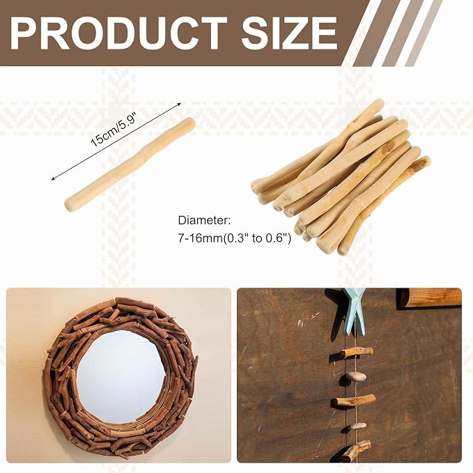 MECCANIXITY 5.9" Natural Driftwood Pieces, 0.3" to 0.6" Dia Driftwood Twigs - Image 2