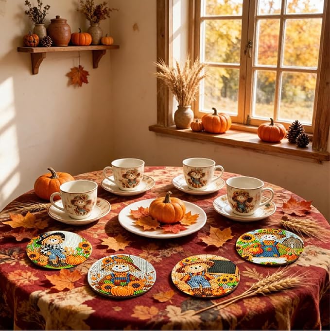 LWZAYS 8 Pcs 5D Autumn Scarecrow Diamond Art Coasters Kits - Image 3