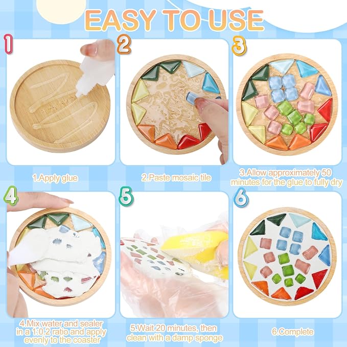 4Set DIY Glass Mosaic Tiles for Crafts, Mixed Color Mosaic Kit - Image 4