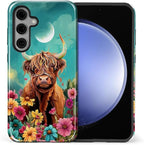 for Samsung Galaxy S24 Case, Highland Cow Flower Pattern Glossy 2 in 1 - Image 2