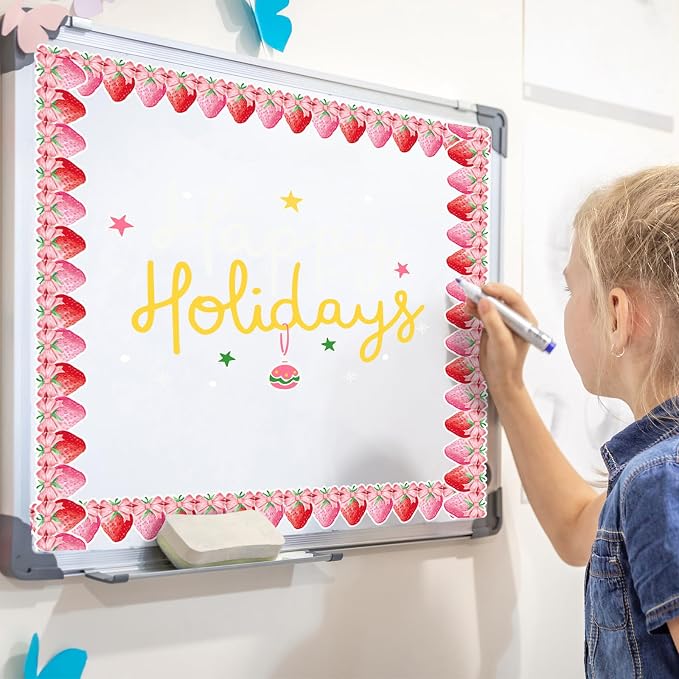 FYSUIMU 65.6 Ft Strawberry Bulletin Board Borders Summer Red Pink Bow - Image 6