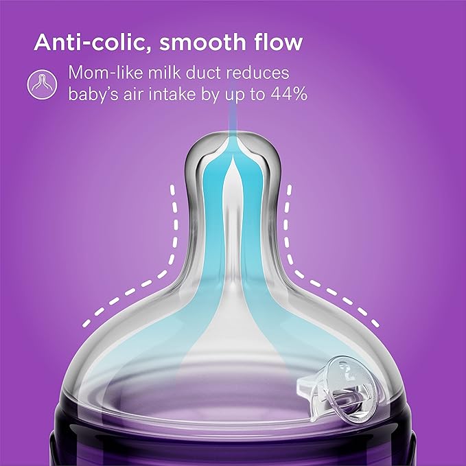 Smilo Baby Bottle Set with Stage 0 Slow Flow Anti Colic Nipple, 5 Oz / 150 ml Capacity, 3X Pack of Anti Colic Baby Bottles 0-3 Months - Pink