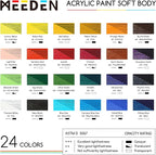 MEEDEN Soft Body Acrylic Paints Set: Matte Finish 24 Colors x 60ml/2oz Fluid - Image 2