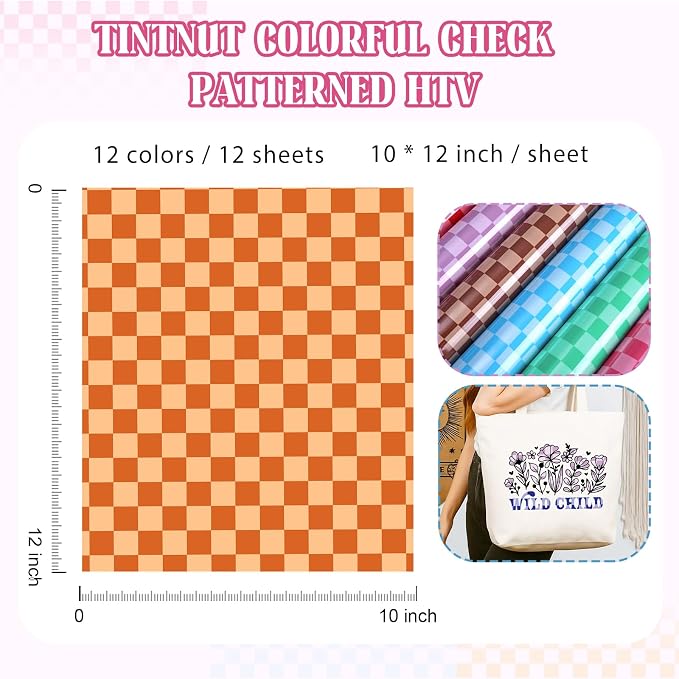 Tintnut Colorful Checkerboard Heat Transfer Vinyl, Checker pattern PU HTV - Image 2