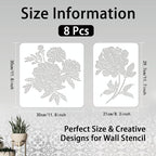 INFUNLY 8pcs Peony Wall Stencils - Image 2