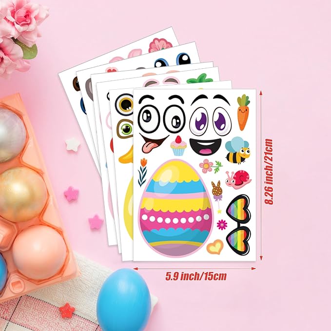24 Sheets of Easter Stickers for Kids: 6 Unique Colorful Eggs Designs for - Image 3