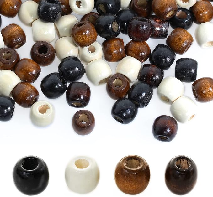 200Pcs Large Hole Barrel Wood Beads, BetterJonny 4 Colors Natural Wooden by BetterJonny