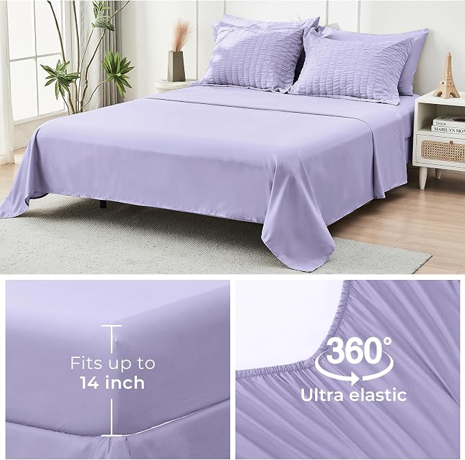 HYMOKEGE Light Purple Queen Comforter Set Seersucker 7 Pieces, All Season - Image 7