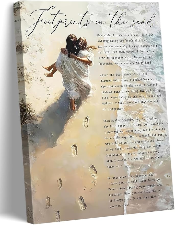 YOXORDQ Footprints in the Sand Poem Wall Art-Wrapping Canvas-12x16in | by YOXORDQwallart