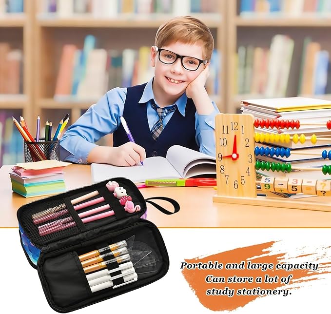 Wolf Howling Moon Lightning Pencil Case Box Boys Girls Large Pencil Pouch - Image 8