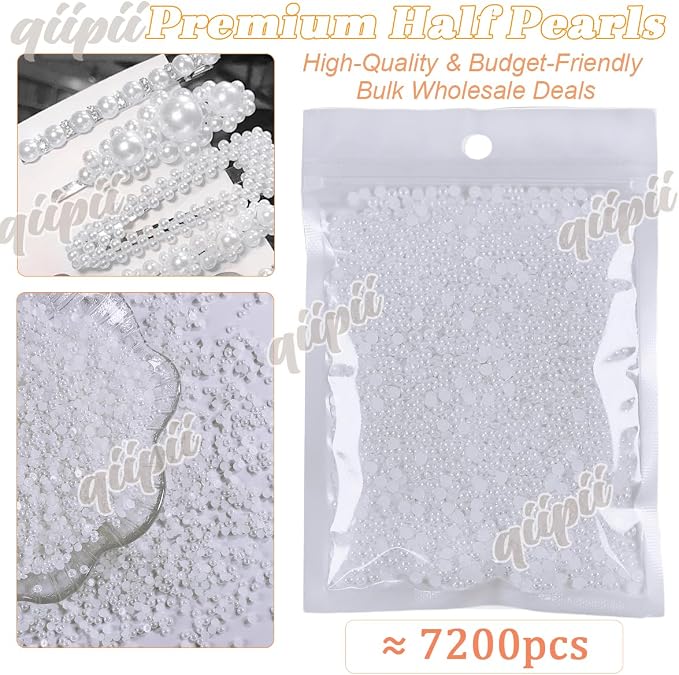 qiipii 7200PCS 3mm Small Pure White Round Half Round Pearls - Image 2