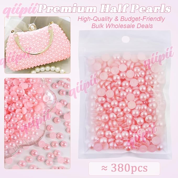qiipii 380PCS 8mm Dark Pink Half Round Pearls Bulk - Image 2