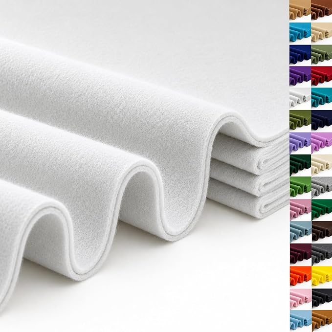 Off White Large Felt Fabric 36" x 36", 1.4 mm Soft Felt Sheet, Nonwoven Fabric by ZANEXIR