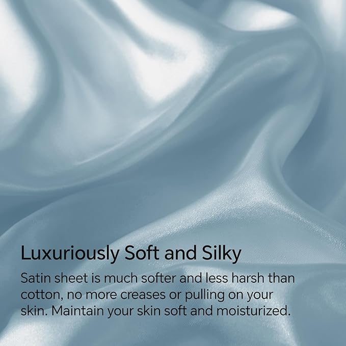 BEDELITE California King Sheets Set, Luxury Soft Light Blue Satin Sheets - Image 3