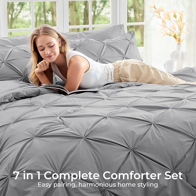 Sasttie Twin Comforter Set, 5-Piece Bed in a Bag, Pintuck Bedding Sets - Image 6