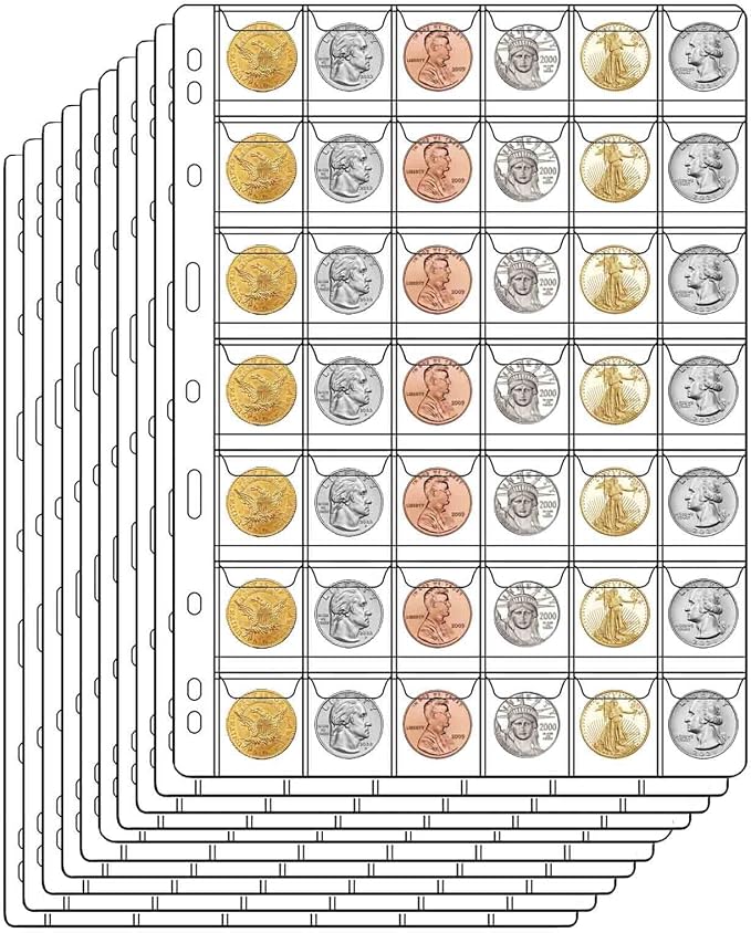 42-Pocket Coin Pages for Collectors, Standard 9-Hole Coin Collection Pages fit by Suremita