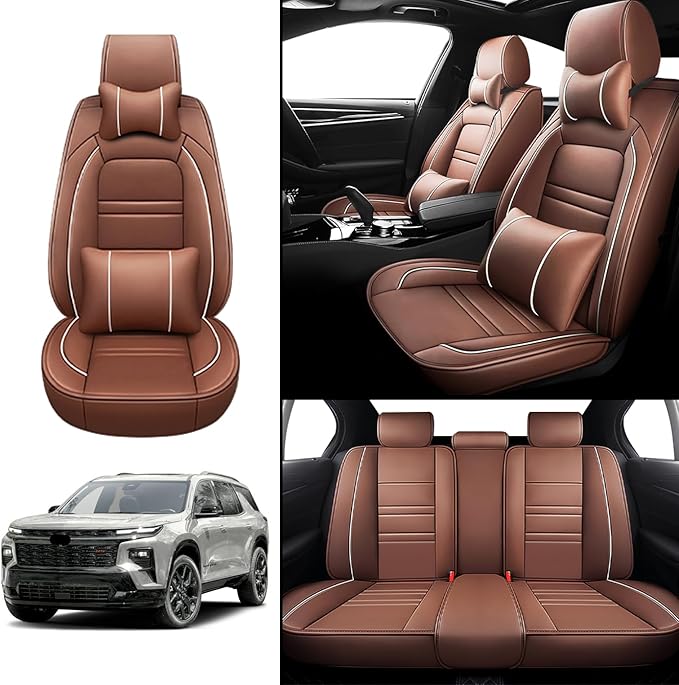Seat Covers for Chevy Traverse 2009-2025 | 5-Seats Leather Seat Covers, Easy to Install Automotive Seat Covers Full Set (Full Set, Coffee)