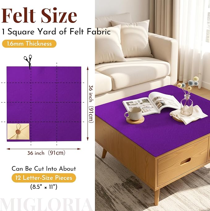 Large Felt Fabric Sheet 36 x 36 Inch, 1.6mm Thick | Soft nonwoven felt - Image 2