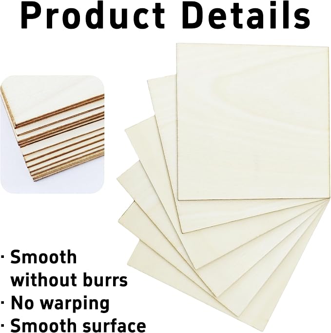pson 30Pcs Unfinished Basswood Sheets, Smooth Wood Squares - Image 3