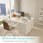Lufeiya White Desk with File Drawers Cabinet, 47 Inch Reversible Computer Desk - Image 4