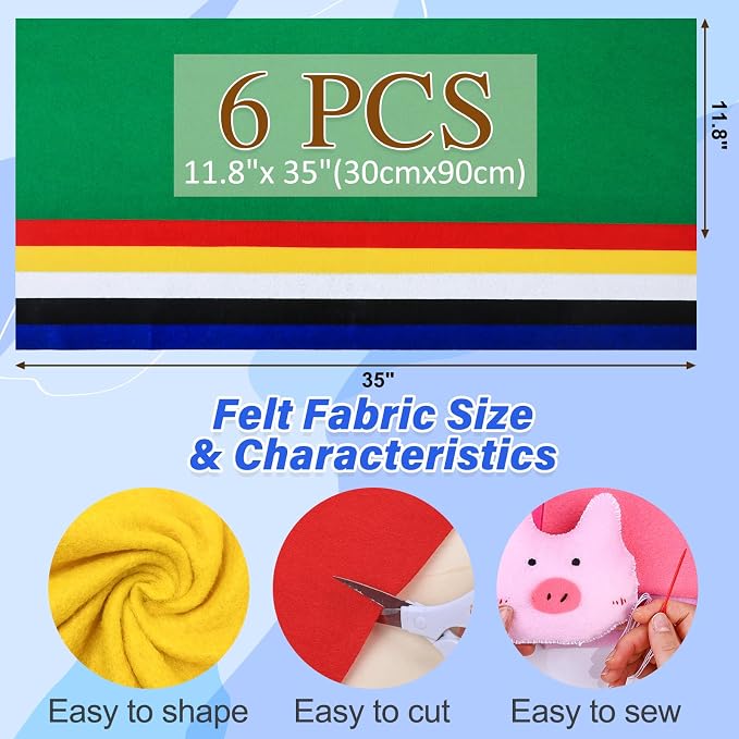 XSEINO 6 Rolls 12"x35" Large Felt Sheets, 1.4mm Thick Nonwoven Fabric - Image 2