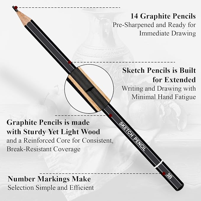 Aenir Sketch Pencils for Drawing, Drawing Pencils Set of 18, 10B–4H Graphite - Image 4
