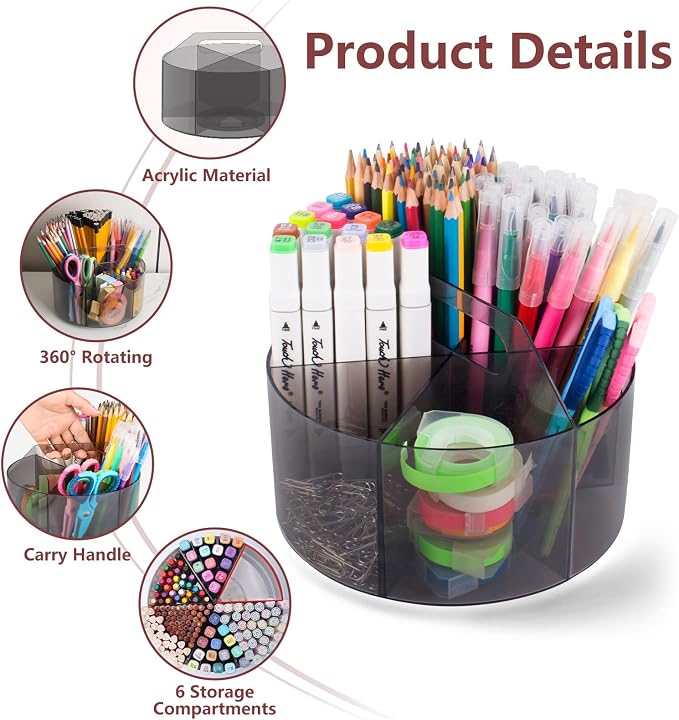 Absonic 250pcs Acrylic Pencil Holder Marker Organizer, 360-Degree Rotating Pen - Image 4