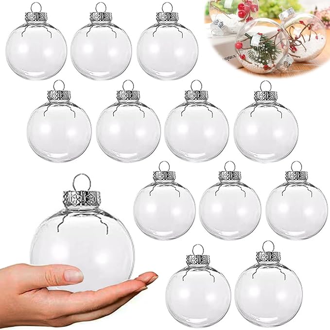 12 Pcs DIY Clear Plastic Fillable Balls Ornament, 2.36Inch Christmas Balls | by Neioaas