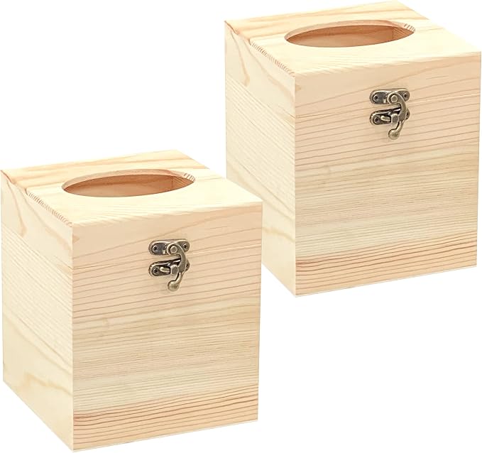 2 Pack Unfinished Wooden Tissue Box Cover by Cregugua