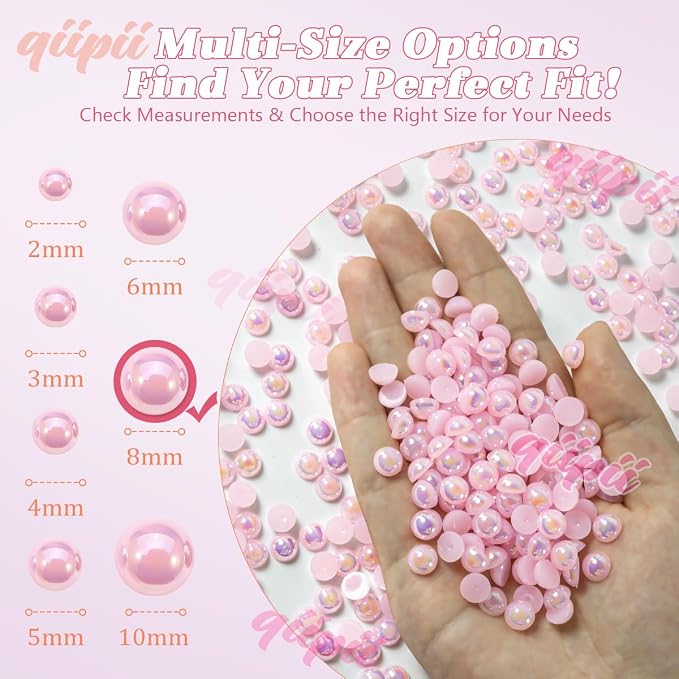 qiipii 380PCS 8mm Light Pink AB Half Round Pearls - Image 3