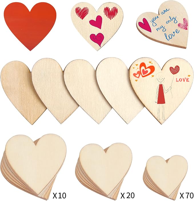 DERAYEE 100Pcs Unfinished Wooden Hearts - Image 3