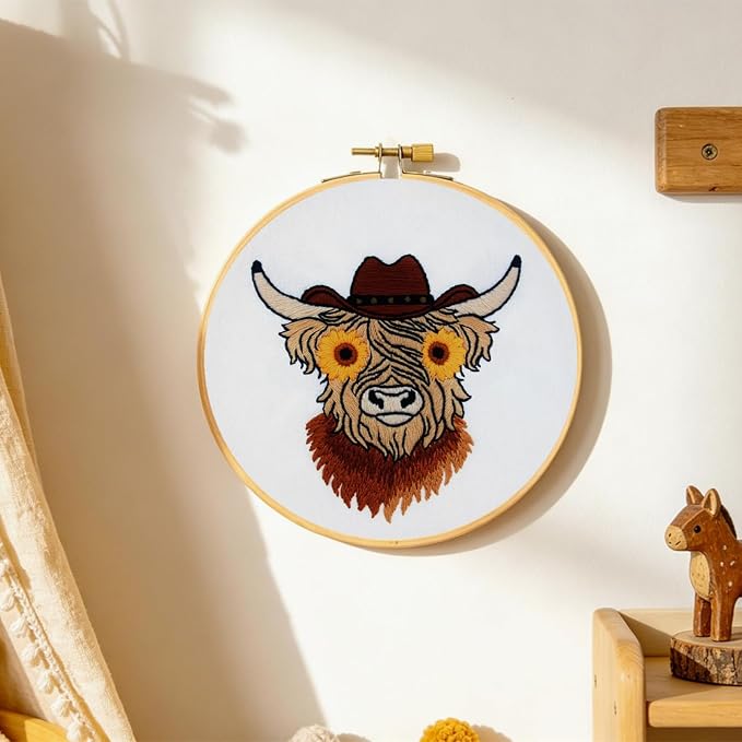 Highland Cow Embroidery Kits for Beginners Adults, Animal Hand Embroidery - Image 7