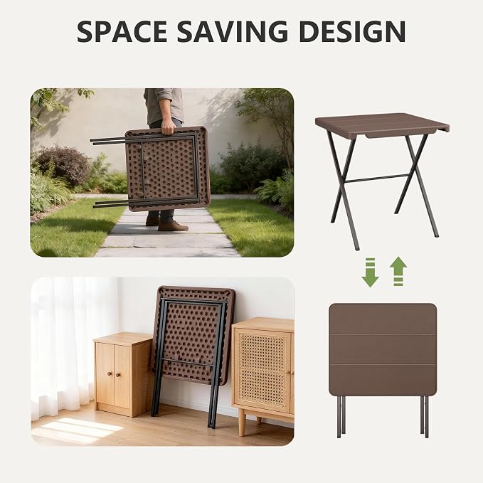 Folding Table, 27 Inch Square Folding Table, No Assembly Portable Camping - Image 5