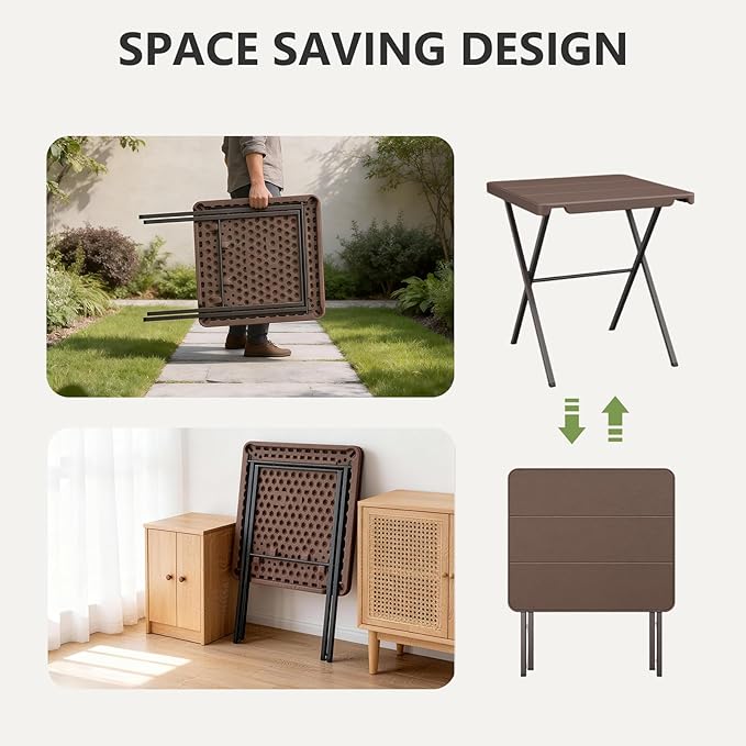 Folding Table, 27 Inch Square Folding Table, No Assembly Portable Camping - Image 5