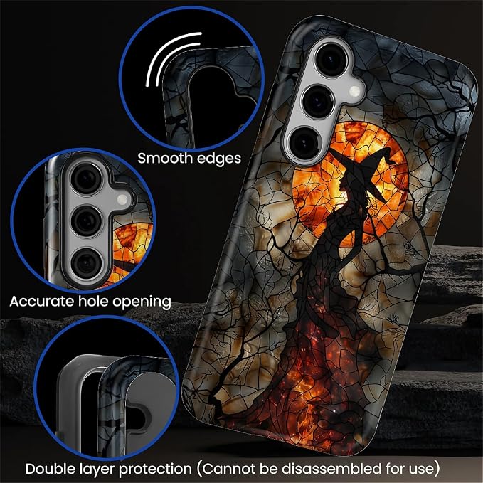 Case for Samsung Galaxy S25 FE, Halloween Witch Moon Stained Glass Design - Image 6