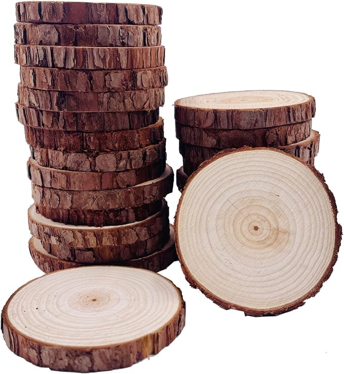 Natural Wood Slices 25Pcs 3.1-3.5 Inches Unfinished Wood Craft Kit Undrilled by WilliamCraftCalifornia
