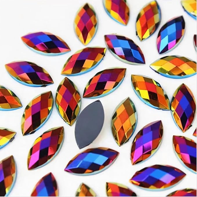 100 Pcs 15x7mm AB Colorful Jewels Gems Rhinestones by UYTRDVG
