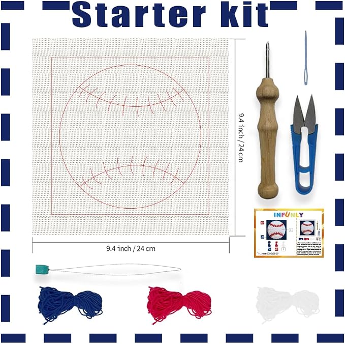 INFUNLY Baseball Punch Needle Embroidery Kit 9.4 Inch Square Punch Needle Craft - Image 2
