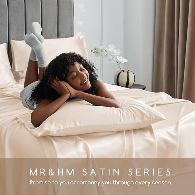 MR&HM Satin Bed Sheets, Twin Size Sheets Set - Image 6