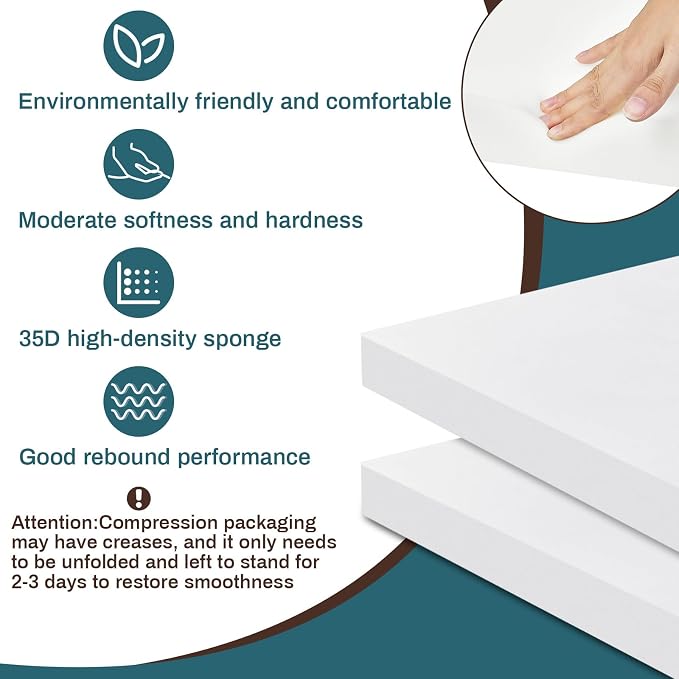 Frienda 2 Pack 2" x 22" x 22"Upholstery High Density Foam Cushion Replacement - Image 3