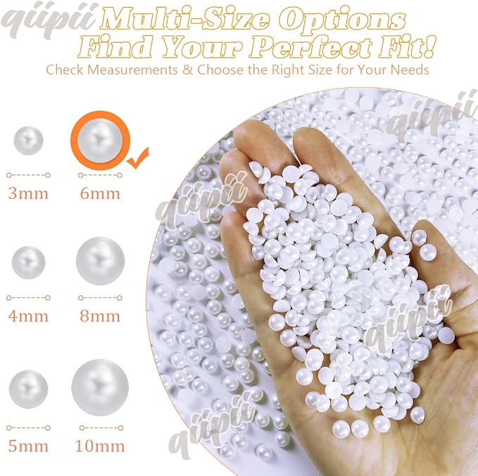 qiipii 900PCS 6mm Pure White Round Half Round Pearls - Image 3