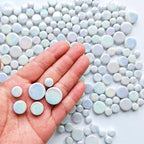 1.1lb Premium Iridescent White Glass Penny Rounds, Round Mosaic Tiles - Image 3