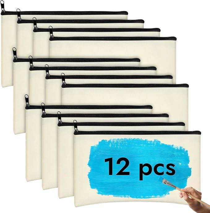 PEASUG Canvas Pencil Pouch, 12 Pack Blank Canvas Zipper Pouch Makeup Bag Bulk by PEASUG