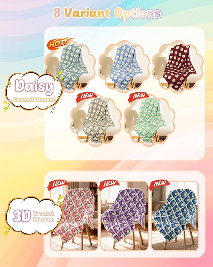 Coopay Blanket Crochet Kit for Beginners, All-in-One Granny Square Blanket Kit - Image 7