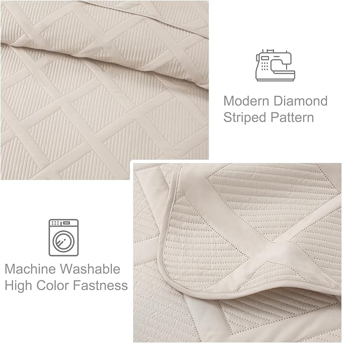 Exclusivo Mezcla King Quilt Set- Brich Beige Quilts Bedding Set - Image 5
